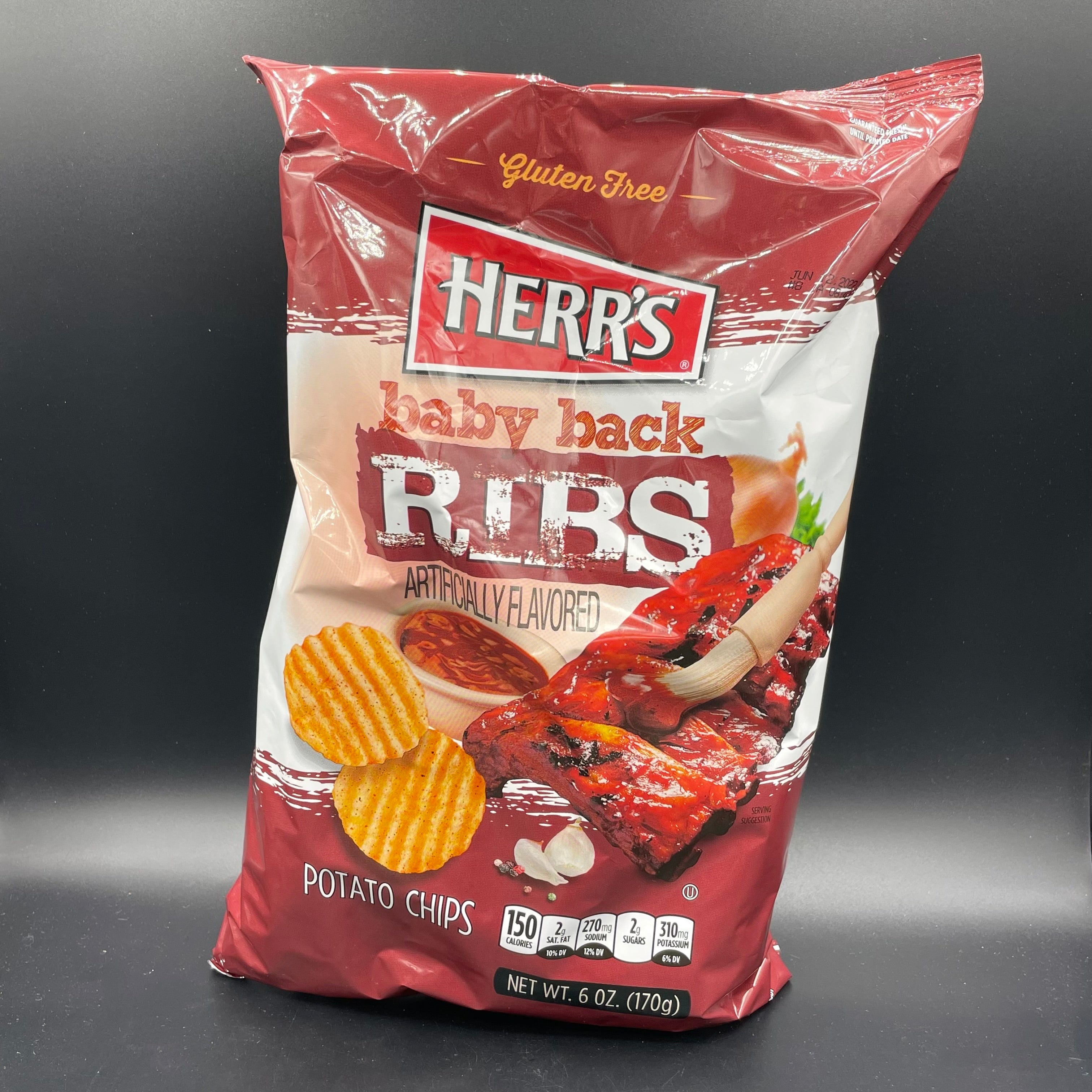 Herr's Potato Chips, Baby Back Ribs Flavor, Gluten Free Snacks, 6oz Bag (12  Count)