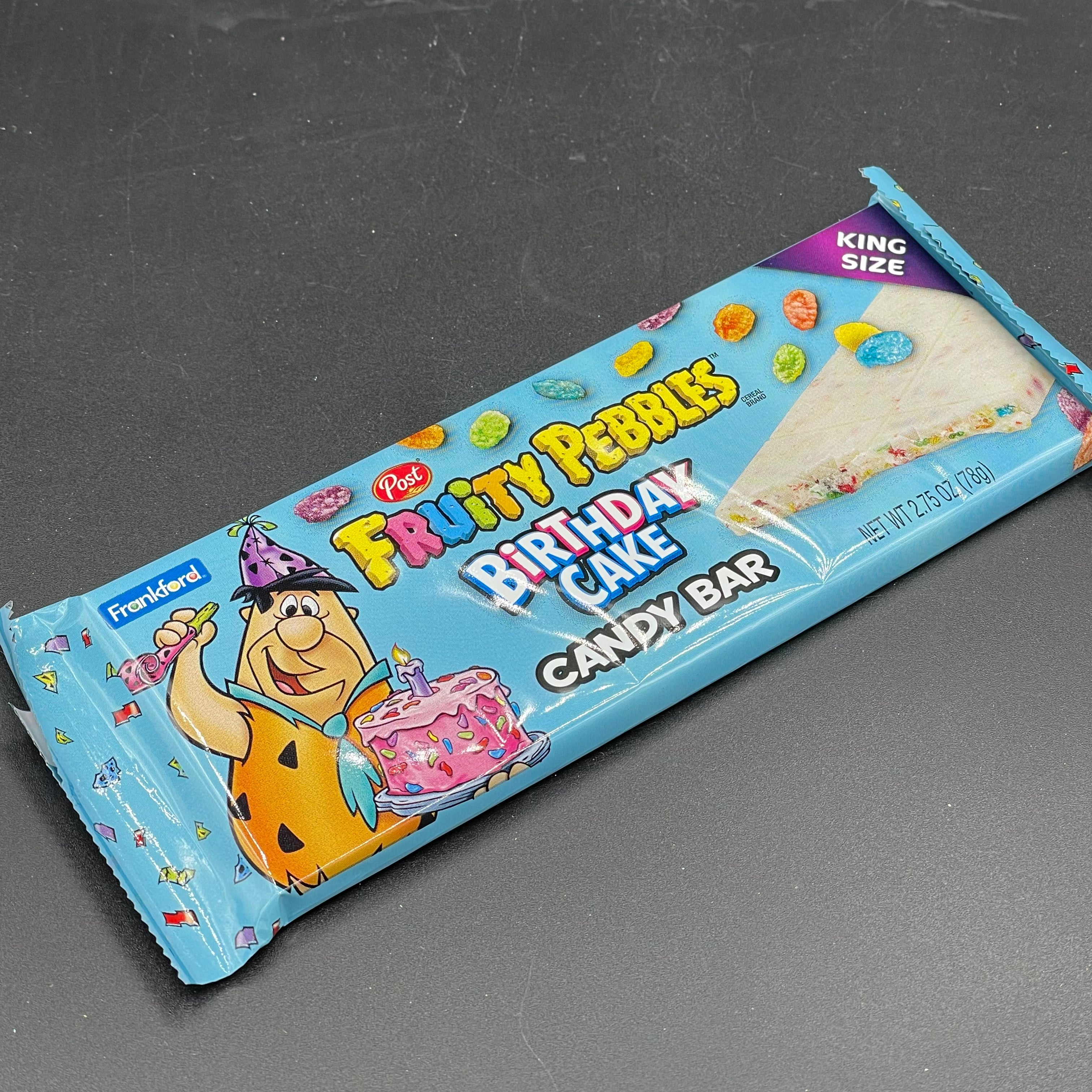 NEW Post Fruity Pebbles BIRTHDAY CAKE Candy Bar White Chocolate, Kin