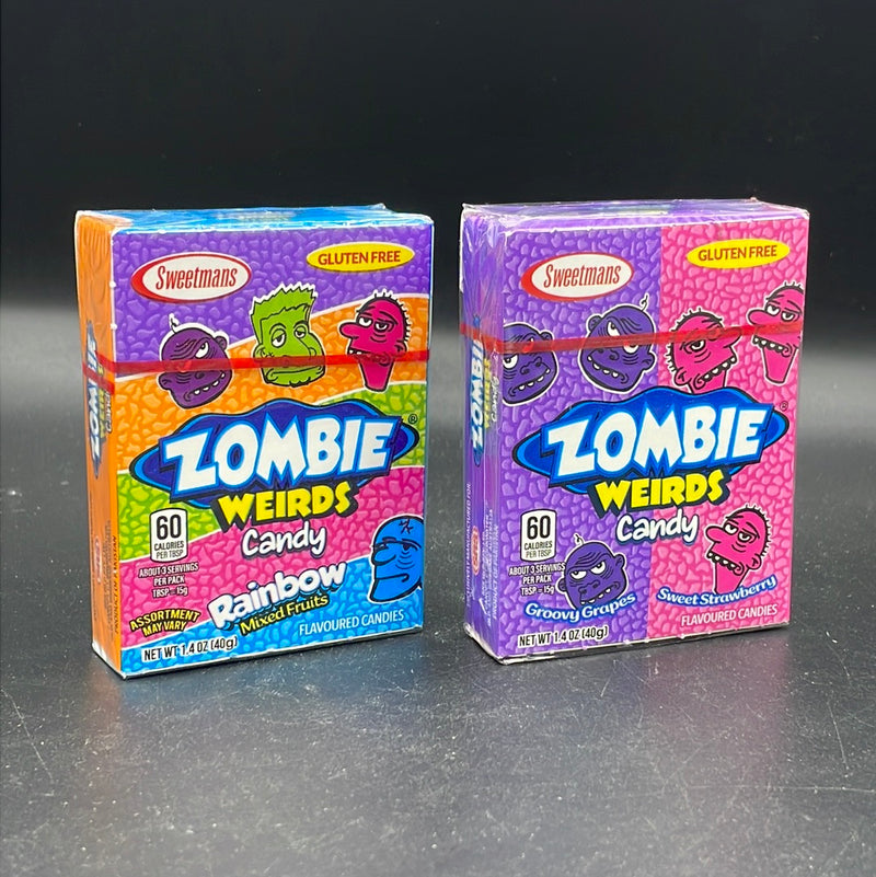 Zombie Weirds Candy 2-Pack! Includes Rainbow, and Groovy Grape/Sweet Strawberry Flavour Packs 40g Each (AUS) HALLOWEEN