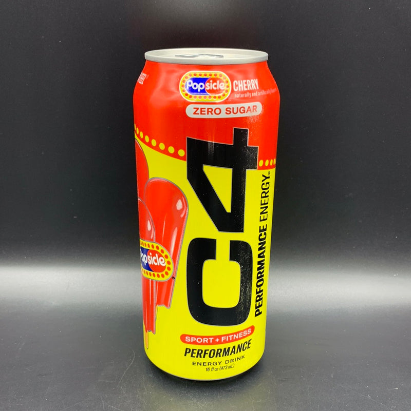 C4 Performance Energy - Popsicle Cherry Flavour, Sports + Fitness. Carbonated Pre-Workout, Zero Sugar 473ml (USA)