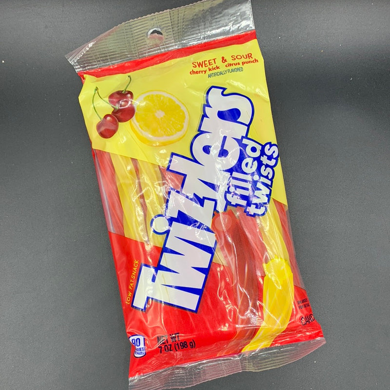 Twizzlers Filled Twists - Sweet & Sour (Cherry Kick, Citrus Punch Flavours), 198g, (USA).