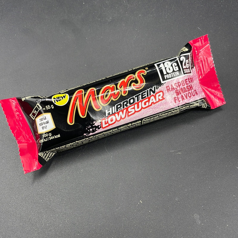 Mars Raspberry Smash Flavour HiProtein LOW SUGAR Protein Bar with 18g of Protein, 2g of Sugar, 55g (UK)