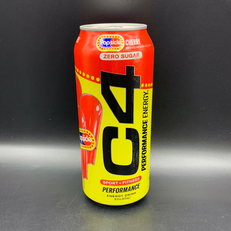 C4 Performance Energy - Popsicle Cherry Flavour, Sports + Fitness. Carbonated Pre-Workout, Zero Sugar 473ml (USA)