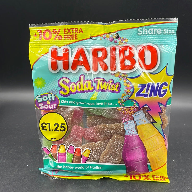 Haribo Zing! - Soda Twist Bottles Flavour, Share Size Gummy Candy 176g (UK)