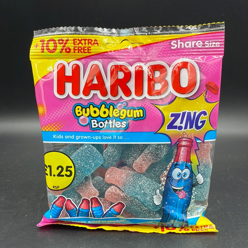 Haribo Zing! - Bubblegum Bottles Flavour, Share Size Gummy Candy 176g (UK)