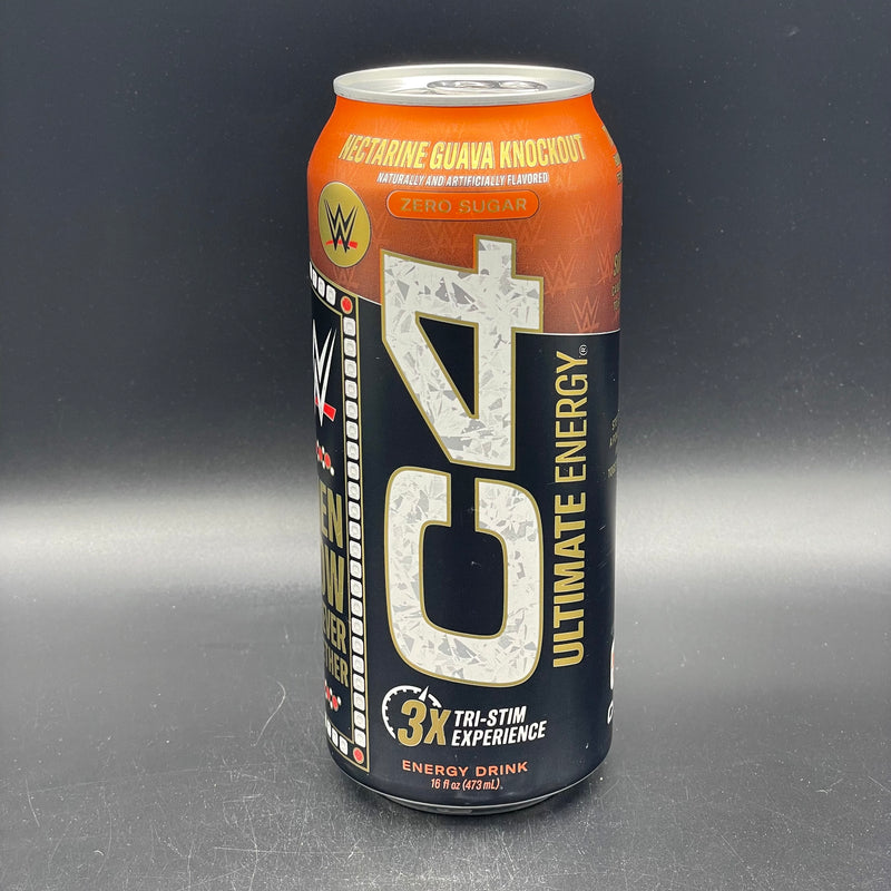 C4 ULTIMATE Energy - WWE Edition - Tri-Stim Experience, Carbonated Pre-Workout, Zero Sugar, Nectarine Guava Knockout Flavour, 473ml (USA)