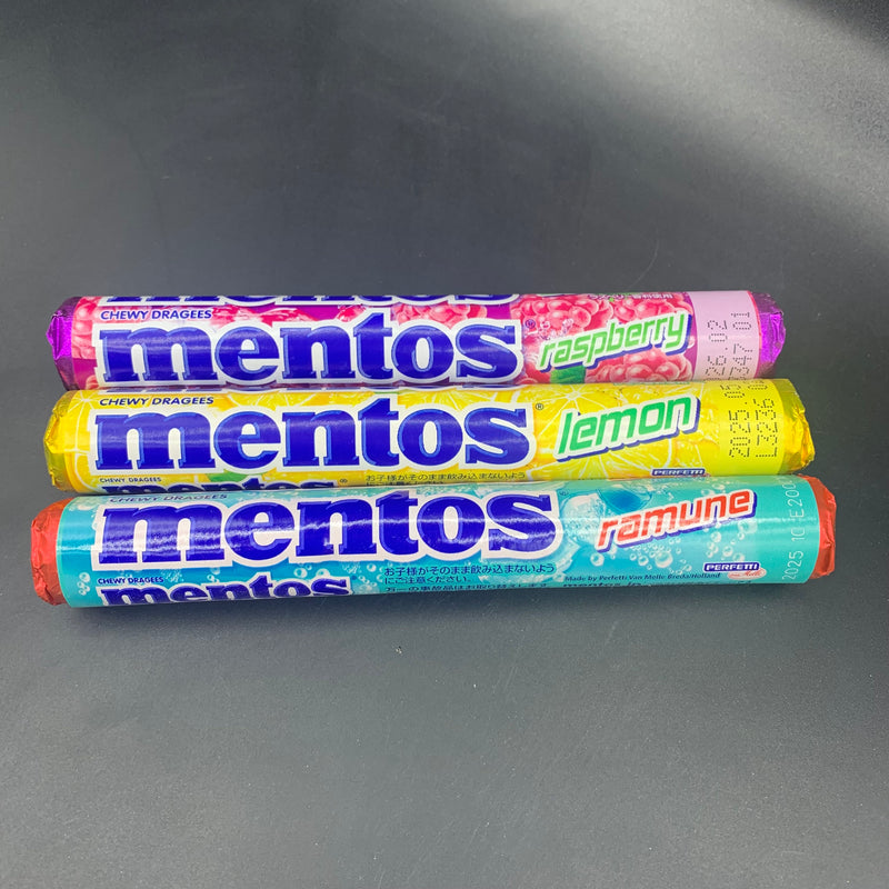 Mentos (3 Pack) - Ramune, Lemon & Raspberry, 38g each (JAPAN)