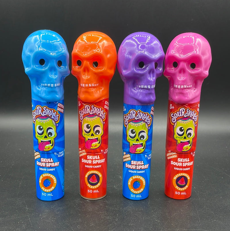 Sour Skulls - Skull Sour Spray. Two Various Flavours in Four Various Designs. Liquid Candy, 50ml (AUS) HALLOWEEN