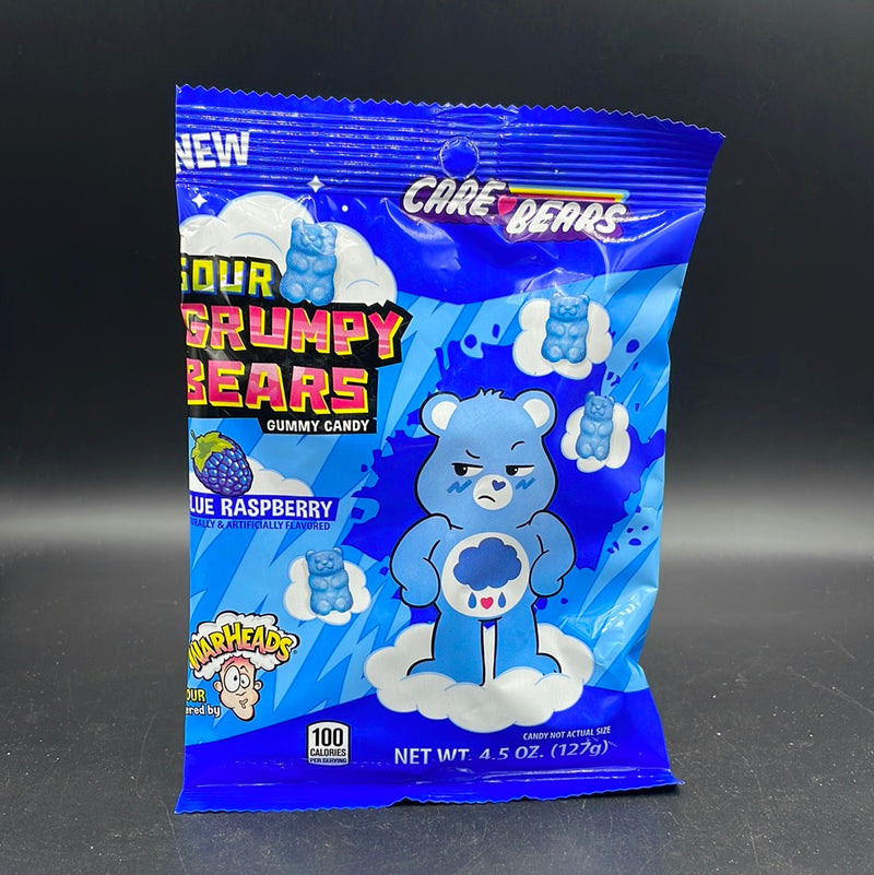 War Heads & Care Bears - Sour Grumpy Bears Gummy Candy, Blue Raspberry Flavour Bag, 127g (USA)