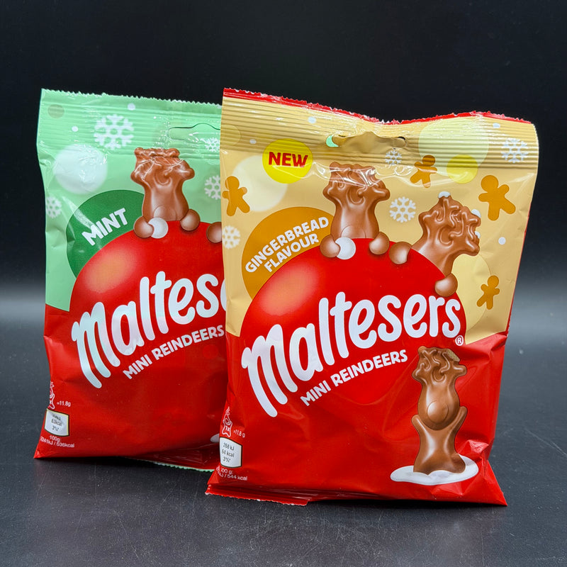 Maltesers Mini Reindeer 2 Pack - 1x Mint Flavour & 1x Gingerbread Flavour Milk Chocolate, Mini Reindeer! 5 Mini Reindeer, 59g Each (UK)