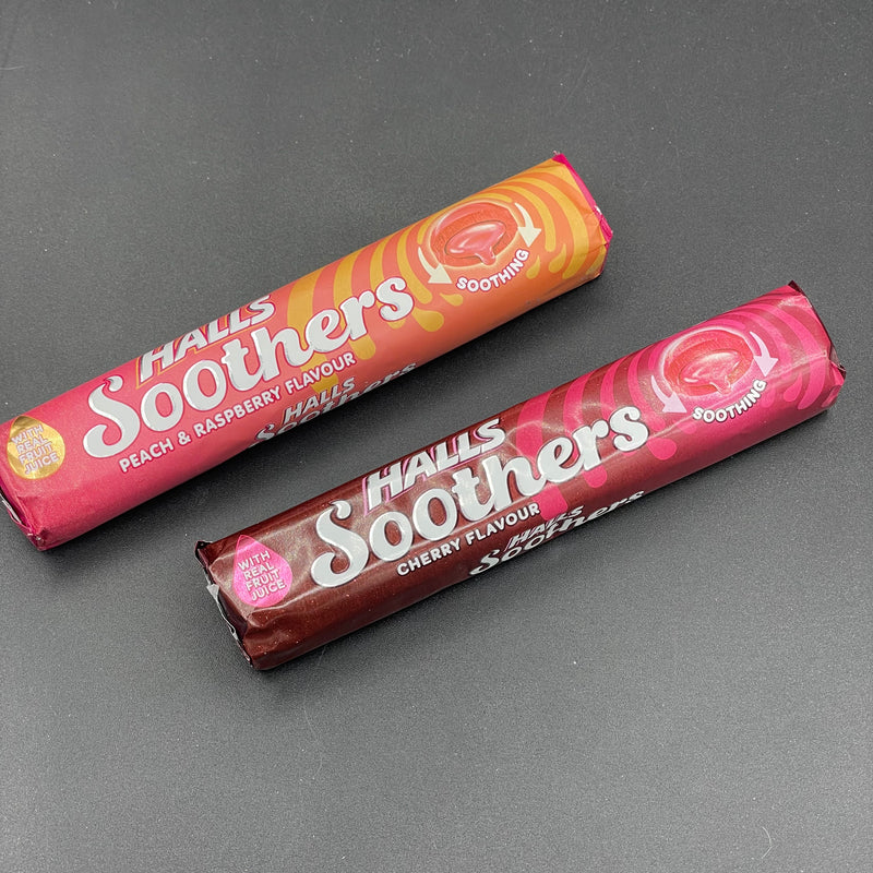 NEW Halls Soother 2-Pack, Including: Peach & Raspberry, and Cherry Flavours 45g Each (UK) Limited Stock