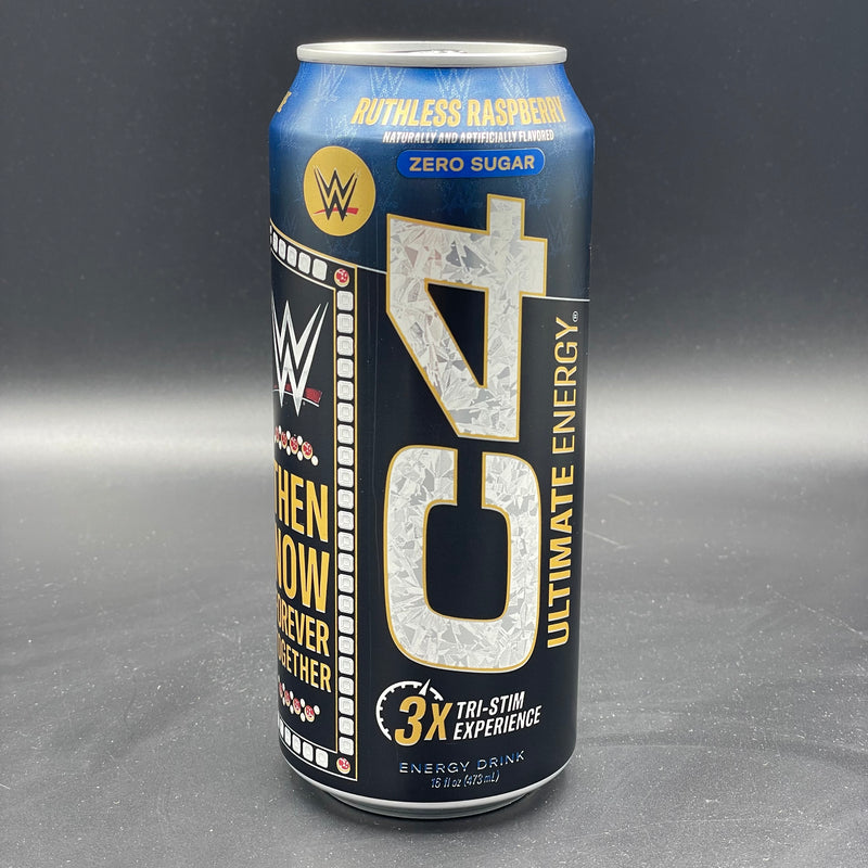 C4 ULTIMATE Energy - WWE Edition - Tri-Stim Experience, Carbonated Pre-Workout, Zero Sugar, Ruthless Raspberry Flavour, 473ml (USA)