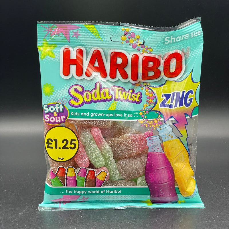 Haribo Zing! - Soda Twist Bottles Flavour, Share Size Gummy Candy 140g (UK)