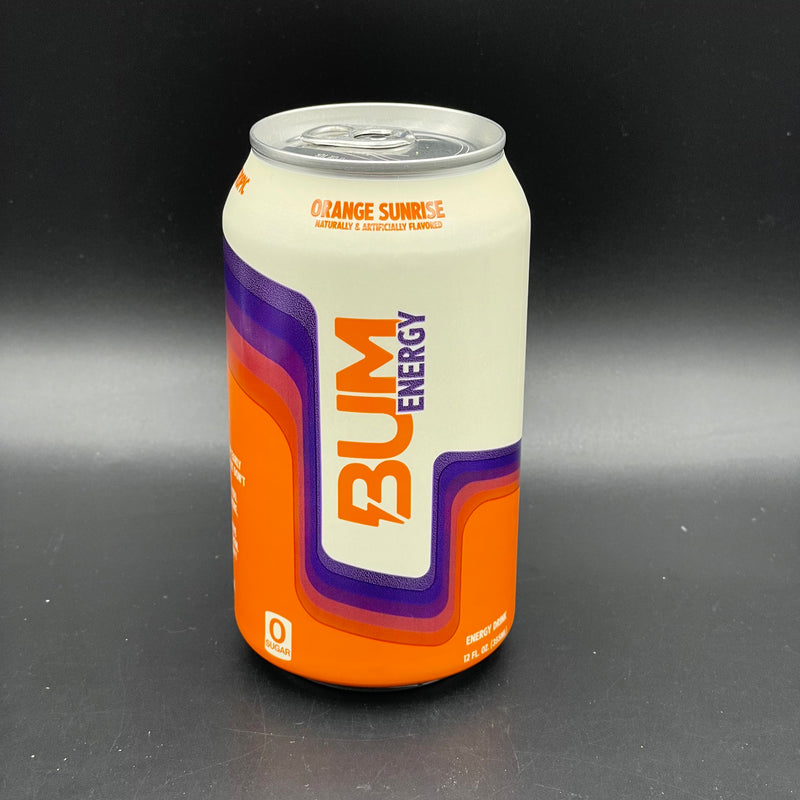 NEW BUM Energy, Orange Sunrise Flavour - Zero Sugar, LESS caffeine, MORE focus - Energy Drink 355ml (USA)