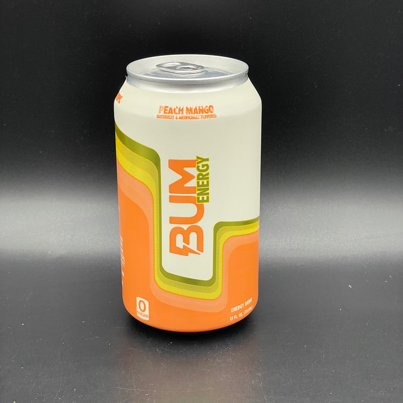 NEW BUM Energy, Peach Mango Flavour - Zero Sugar, LESS caffeine, MORE focus - Energy Drink 355ml (USA)