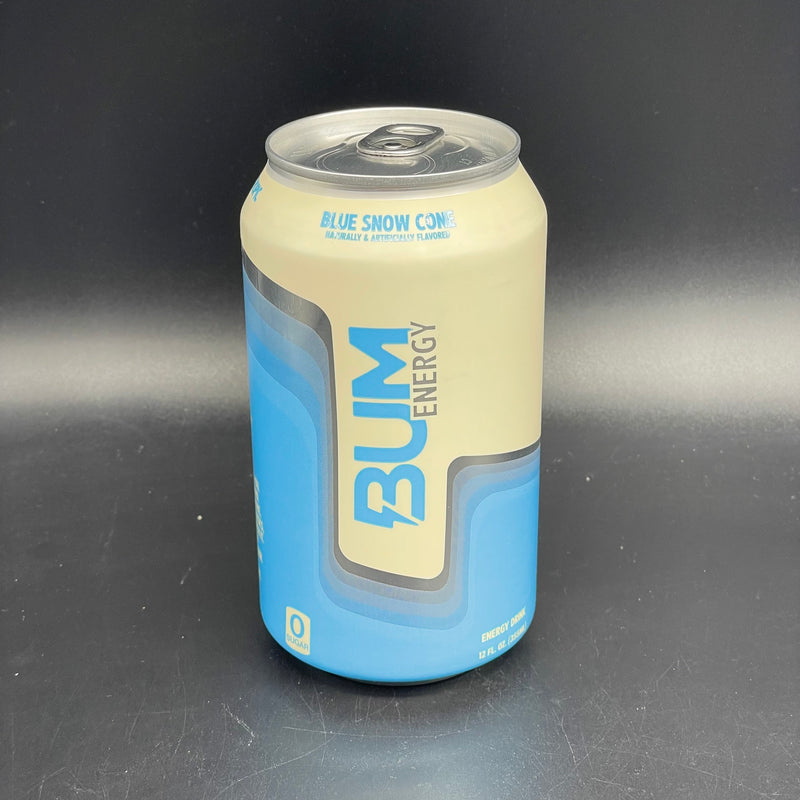 NEW BUM Energy, Blue Snow cone Flavour - Zero Sugar, LESS caffeine, MORE focus - Energy Drink 355ml (USA)