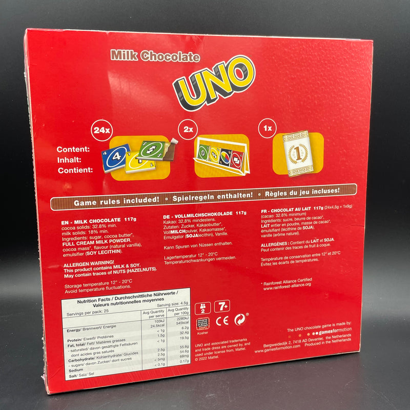 NEW UNO Milk Chocolate Board Game - with Belgian Chocolate 117g (EURO) CHRISTMAS SPECIAL