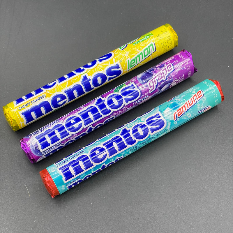 NEW Japanese Mentos 3-Pack! Including: Ramune, Lemon, and Grape Flavours 38g Each (JAPAN) LIMITED EDITION