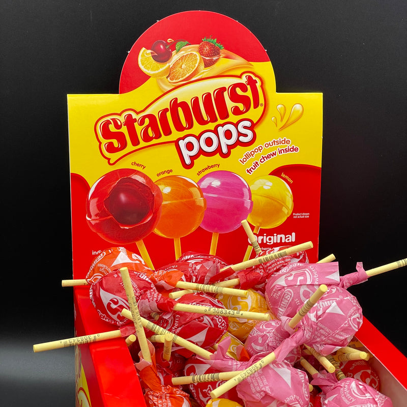 4-Pack Starburst Pops! Lollipop Outside, Fruit Chew Inside! Cherry, Orange, Strawberry, & Lemon Flavours 24g Each (USA) NEW