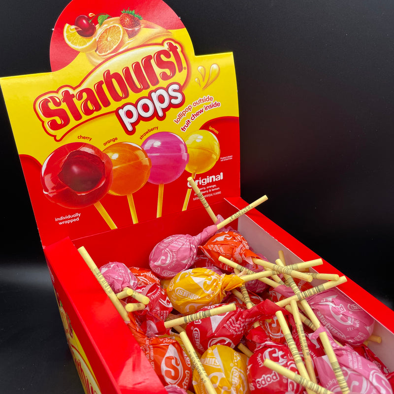 4-Pack Starburst Pops! Lollipop Outside, Fruit Chew Inside! Cherry, Orange, Strawberry, & Lemon Flavours 24g Each (USA) NEW