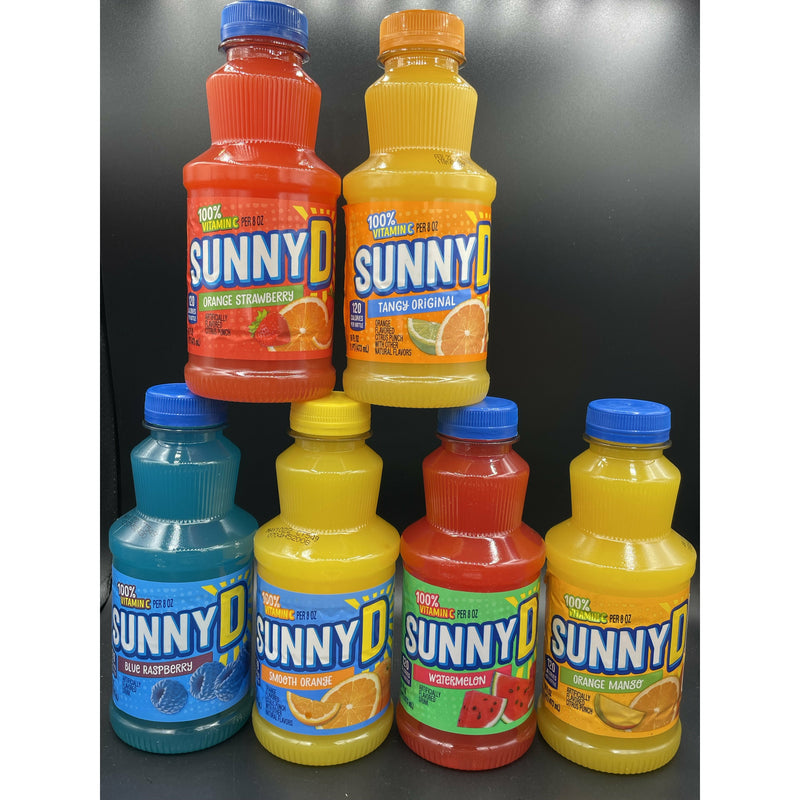 SPECIAL Sunny D Mixed Pack! Inlcudes 6x Sunny D Juices 473ml (Blue Raspberry, Orange Mango, Watermelon, Smooth Orange,Orange Strawberry, & Tangy Orange Flavours) [USA] LIMITED STOCK