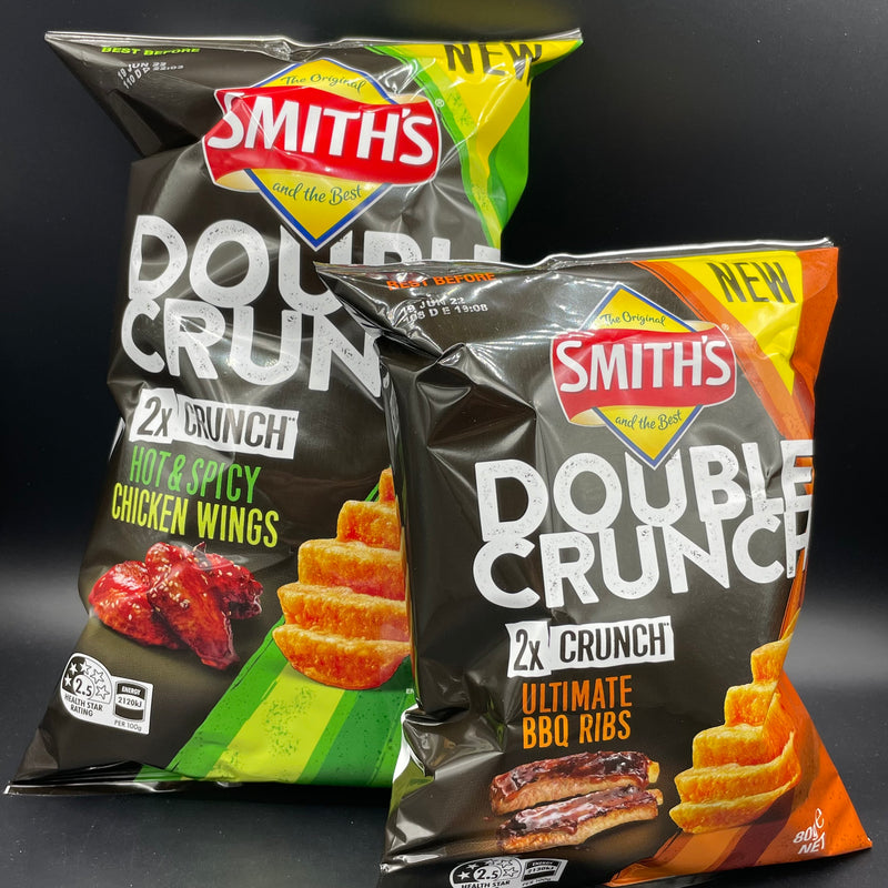 NEW Smith’s Double 2x Crunch CHIP PACK: Includes Hot & Spicy Chicken Wings Flavour 150g, & Ultimate BBQ Ribs Flavour 80g (AUS) NEW LIMITED EDITION
