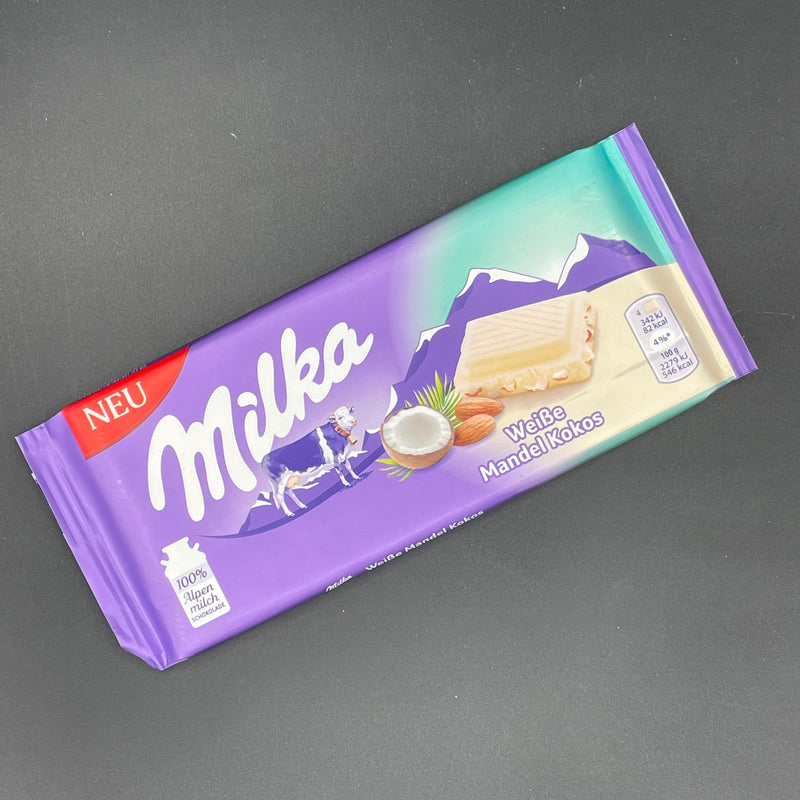 NEW Milka White Chocolate, Almond & Coconut Flavour 90g (Germany) NEW