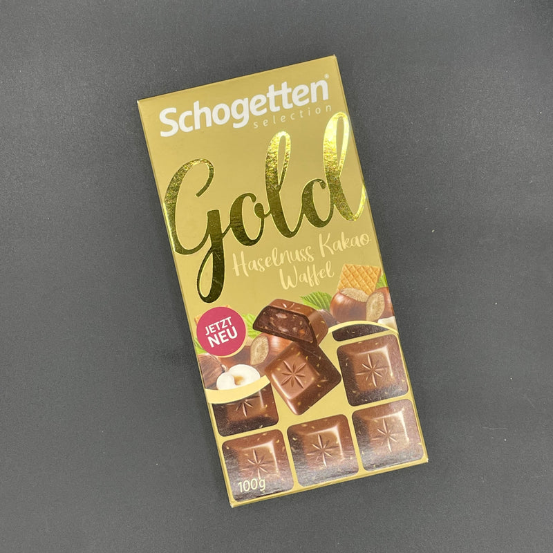 LIMITED EDITION - Gold Schogetten Selection, Hazelnut Cocoa & Waffle Chocolate Flavour 100g (EURO) SPECIAL