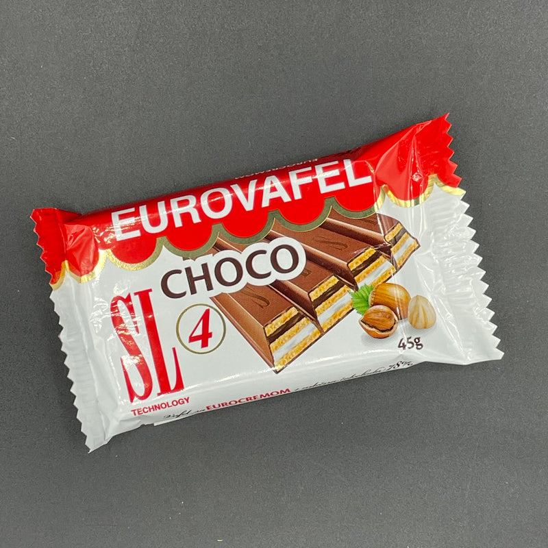 Swisslion Eurovafel - chocolate covered wafers, filled with Eurocrem (milk choc and hazelnut) chocolate 45g (EURO)