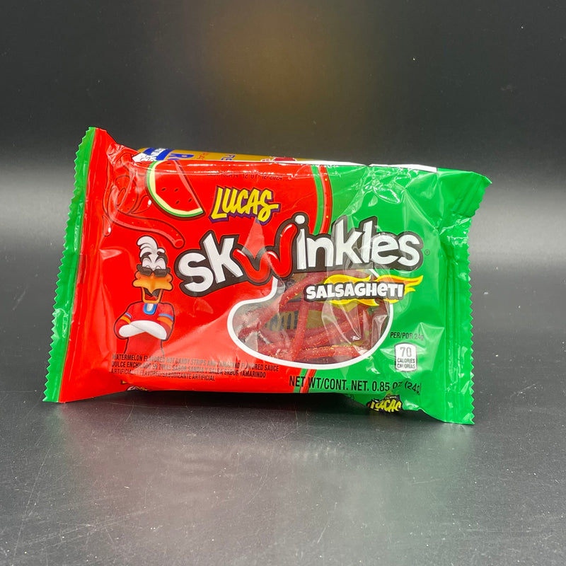 NEW Lucas Skwinkles Salsagheti! Watermelon Flavoured Hot Candy Strips and Tamarind Flavoured Sauce 24g (MEXICO)