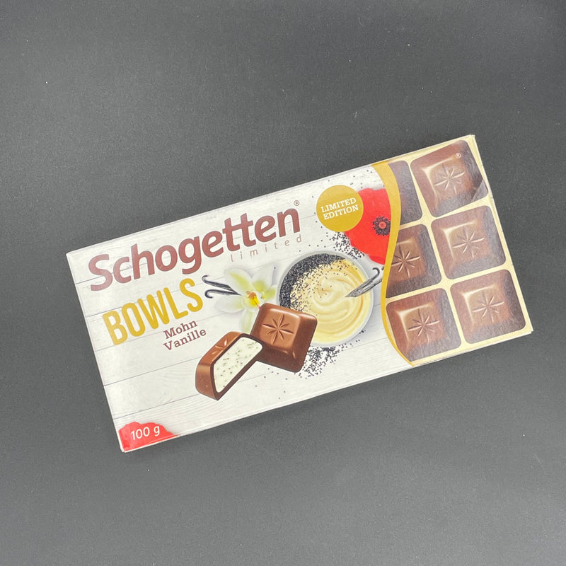 LIMITED EDITION Schogetten Bowls, Chocolate squares filled Poppy & Vanilla Cream 100g (EURO) SPECIAL