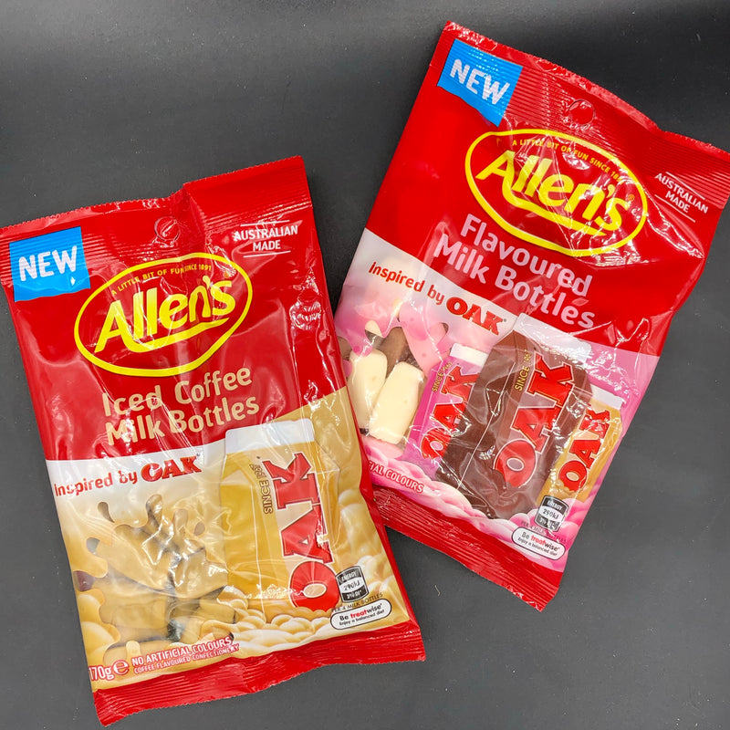 2x Allen’s NEW Oak Inspired Milk Bottle Flavours. Including: 1x Allen’s Iced Coffee Milk Bottles 170g, & 1x Allen’s Flavoured Milk Bottles 170g (AUS) NEW