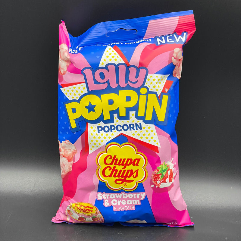 NEW Lolly Poppin Popcorn - Chupa Chups Strawberry & Cream Flavour 100g (AUS) NEW LIMITED EDITION