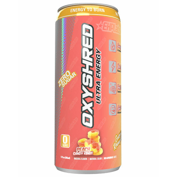 NEW Oxyshred Ultra Energy RTD by EHP Labs. Zero Sugar, 0 Carbs, Peach Candy Rings Flavour 355ml (AUS) NEW