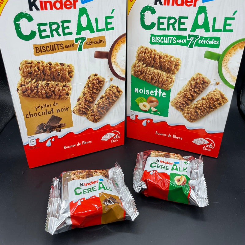 NEW Kinder CereAle Pack! Includes 1x double-pack of Kinder CereAle with dark chocolate chips 34g, & 1x double-pack Kinder CereAle with Hazelnut 34g (EURO) LIMITED STOCK