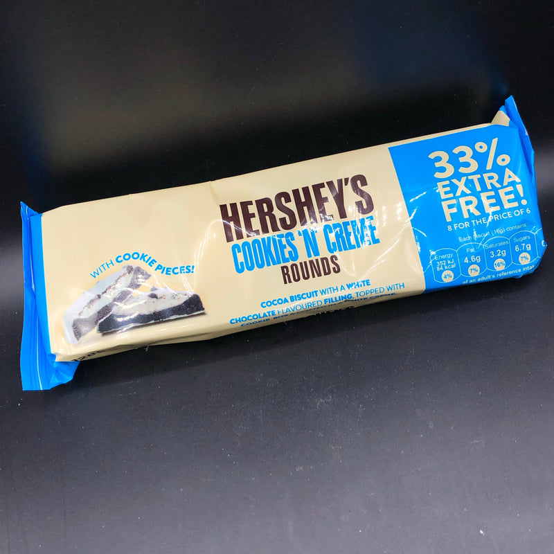 SHORT DATE Hershey’s Cookies N Creme Rounds - Cocoa Biscuits with White Choc Filling - 8 pack, 128g (UK) NEW