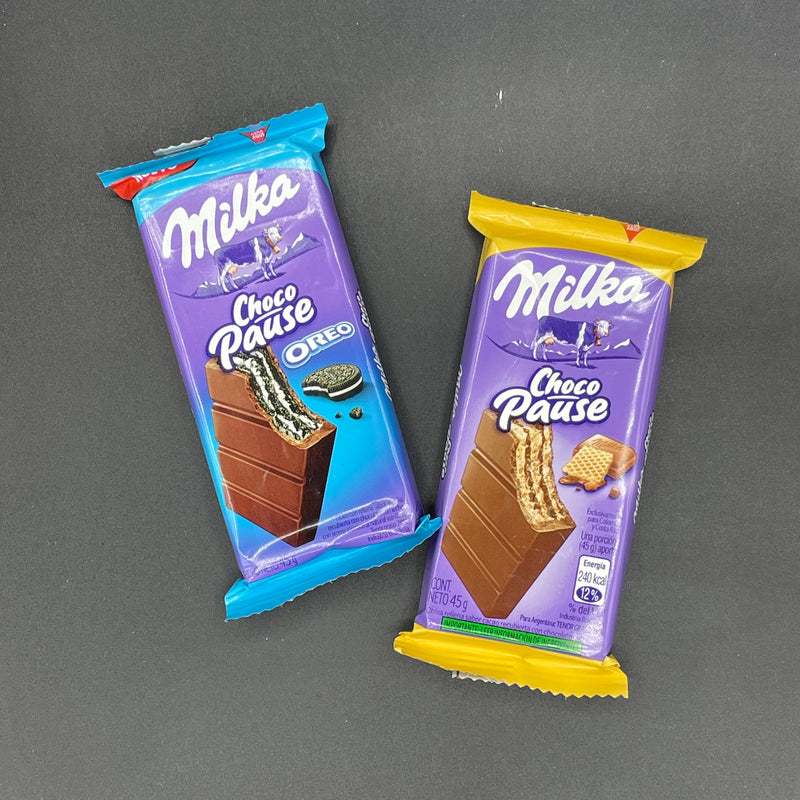 2x Milka Choco Pause Chocolate Bars. Including: NEW Choco Pause Oreo 45g, & Choco Pause Original 45g (ARGENTINA) LIMITED