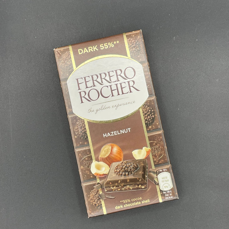 Ferrero Rocher Dark 55% Chocolate Block - Hazelnut. Milk Chocolate Bar with Hazelnuts & Cocoa Filling 90g (EURO) SPECIAL RELEASE