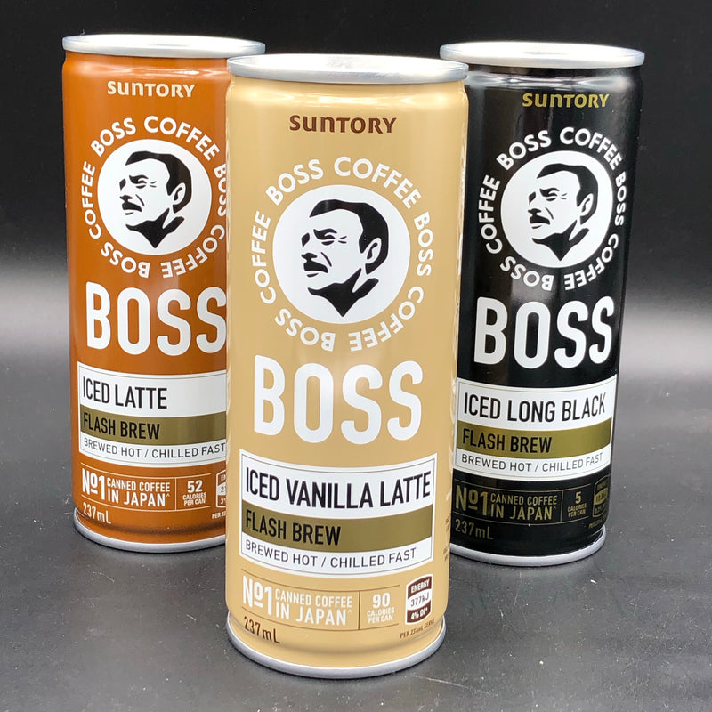 3x 237ml Suntory Boss Coffee Cans! Including: UNRELEASED Iced Vanilla Latte, Iced Latte, Iced Long Black (AUS) Made in Japan!