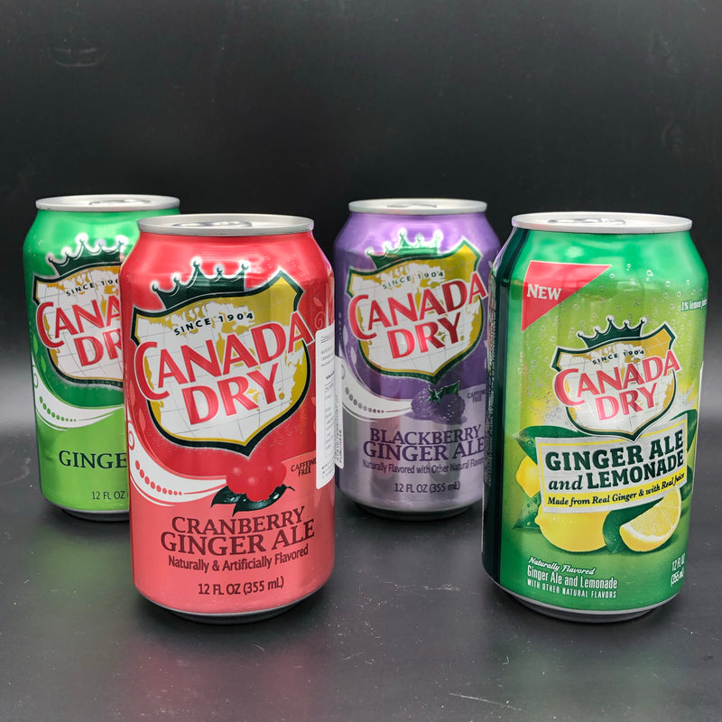 Canada Dry Ginger Ale Drink 4 Pack! Including original Ginger Ale 355ml, Cranberry Ginger Ale 355ml, BlackBerry Ginger Ale 355ml, & Ginger Ale and Lemonade 355ml (USA)