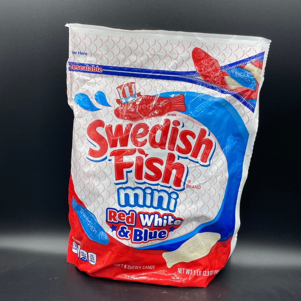 SHORT DATE Swedish Fish Mini, Red White & Blue GIANT Bag 816g!! (USA)
