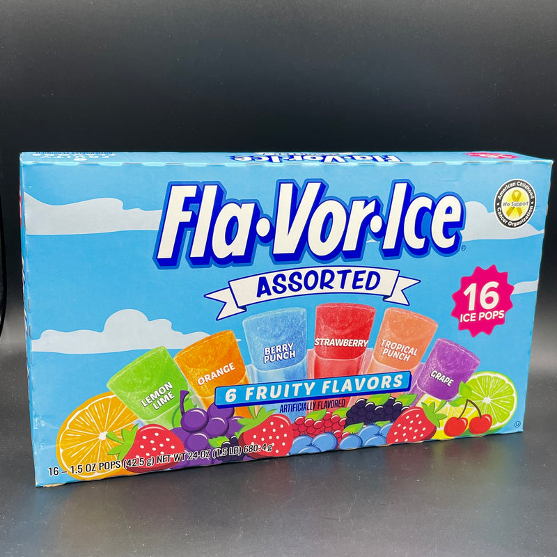 Fla-Vor-Ice Flavorice Assorted Flavours - Ice Pops, 6 Fruity Flavors, 16 Pack 680g (Freeze Pops, Icy Poles) [USA] LIMITED STOCK